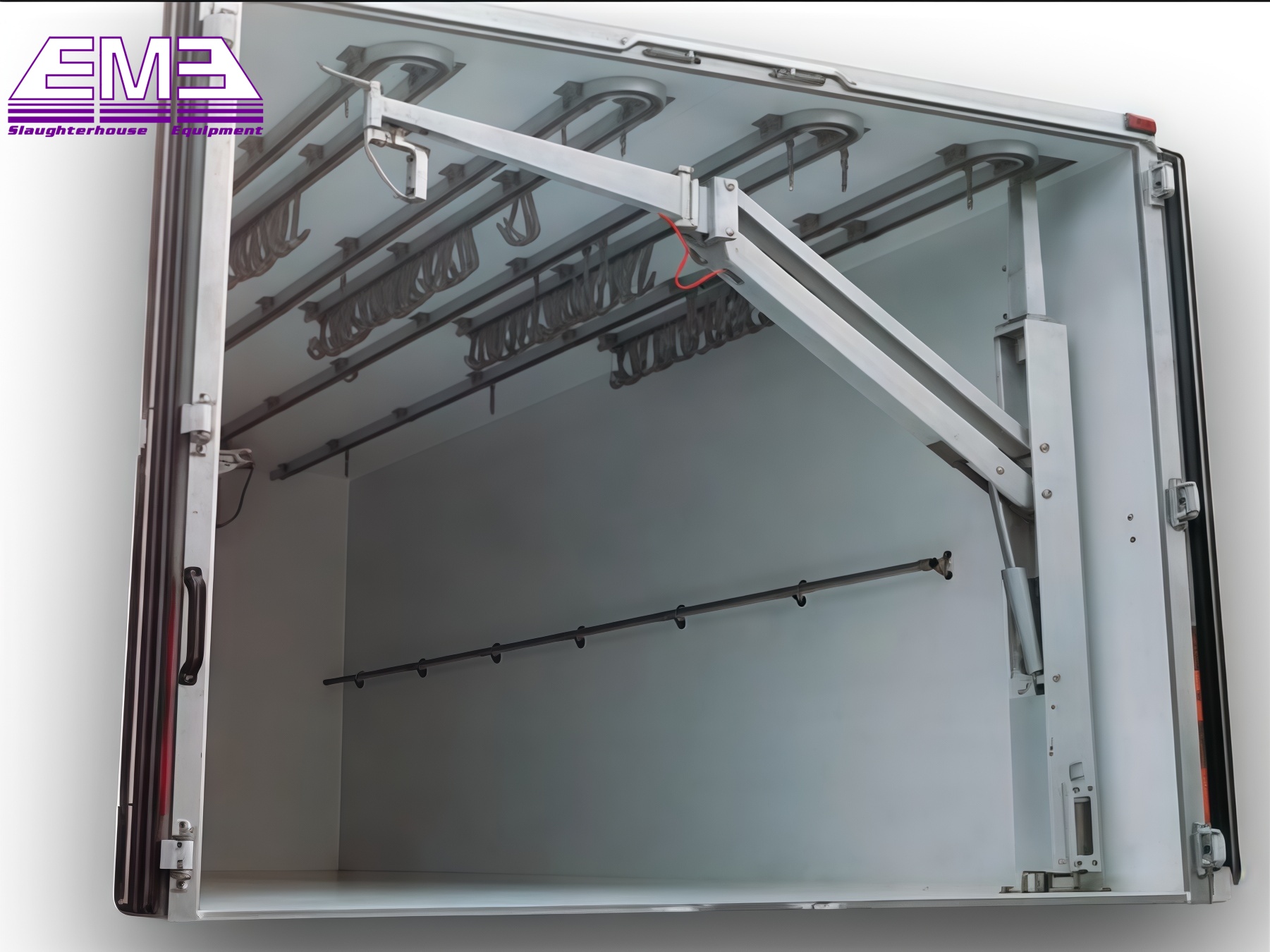 Arm type pig carcass unloading device for pig slaughterhouse