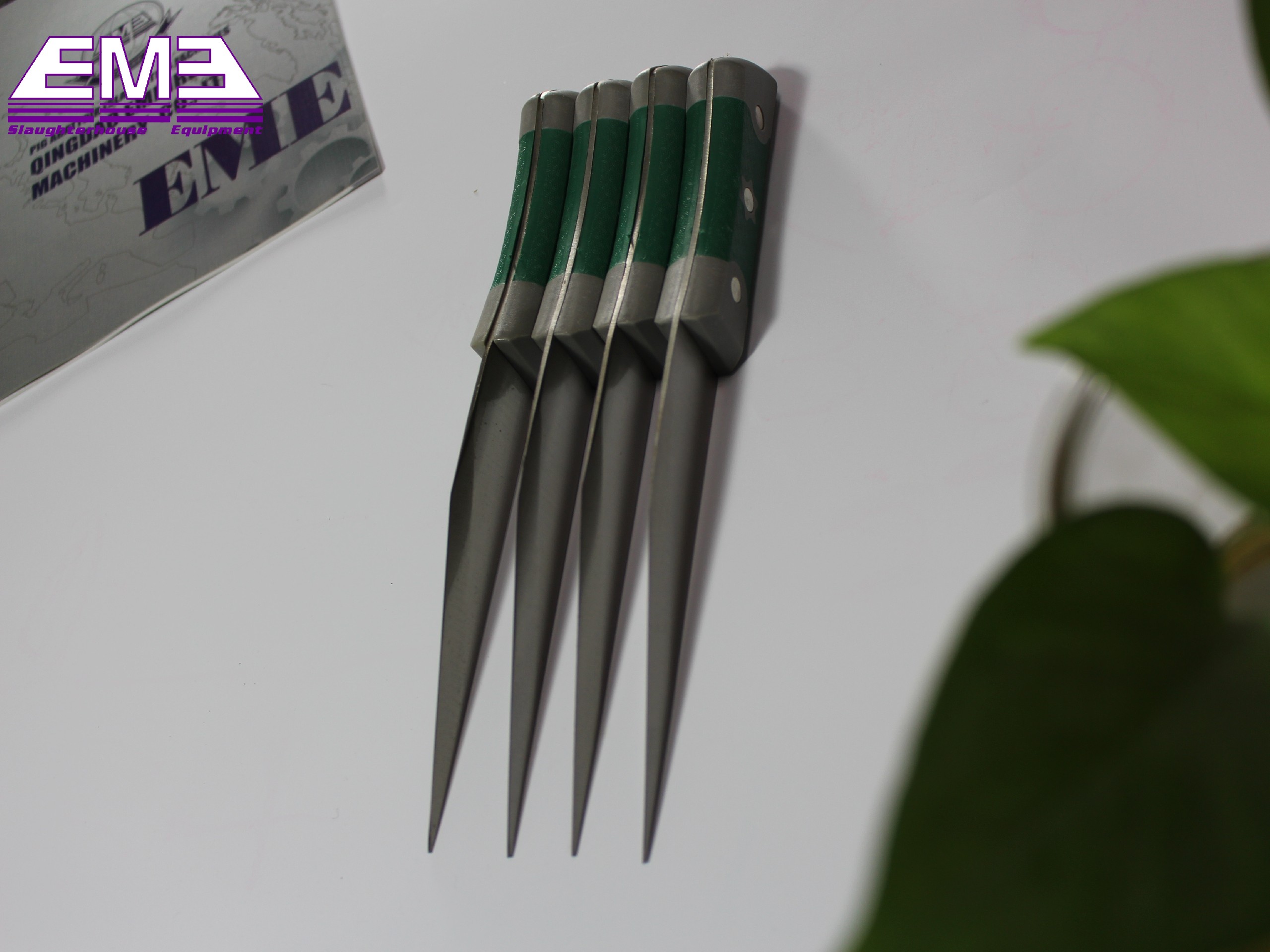 Livestock slaughterhouse knives, sharpener and SS gloves