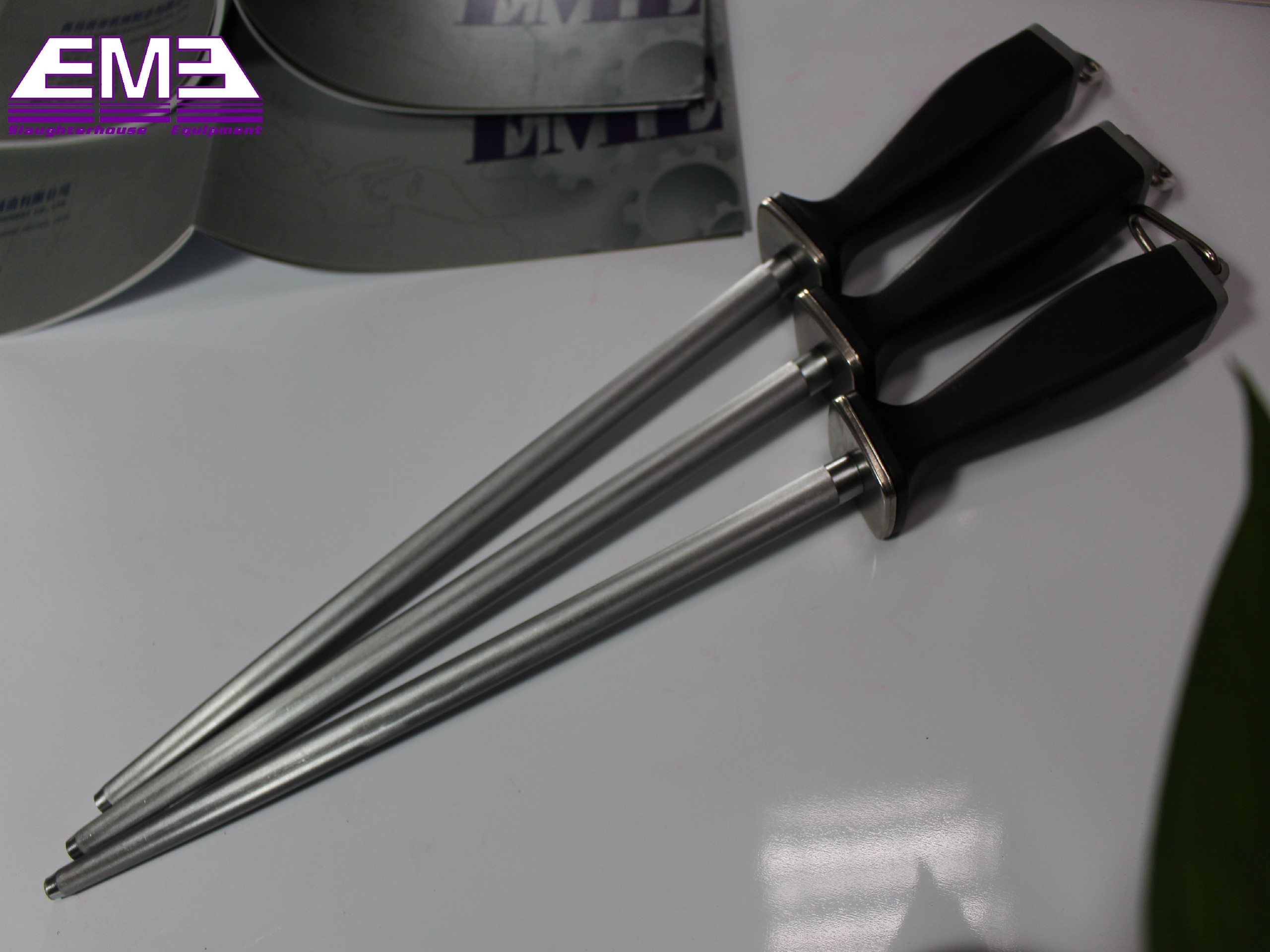 Livestock slaughterhouse knives, sharpener and SS gloves