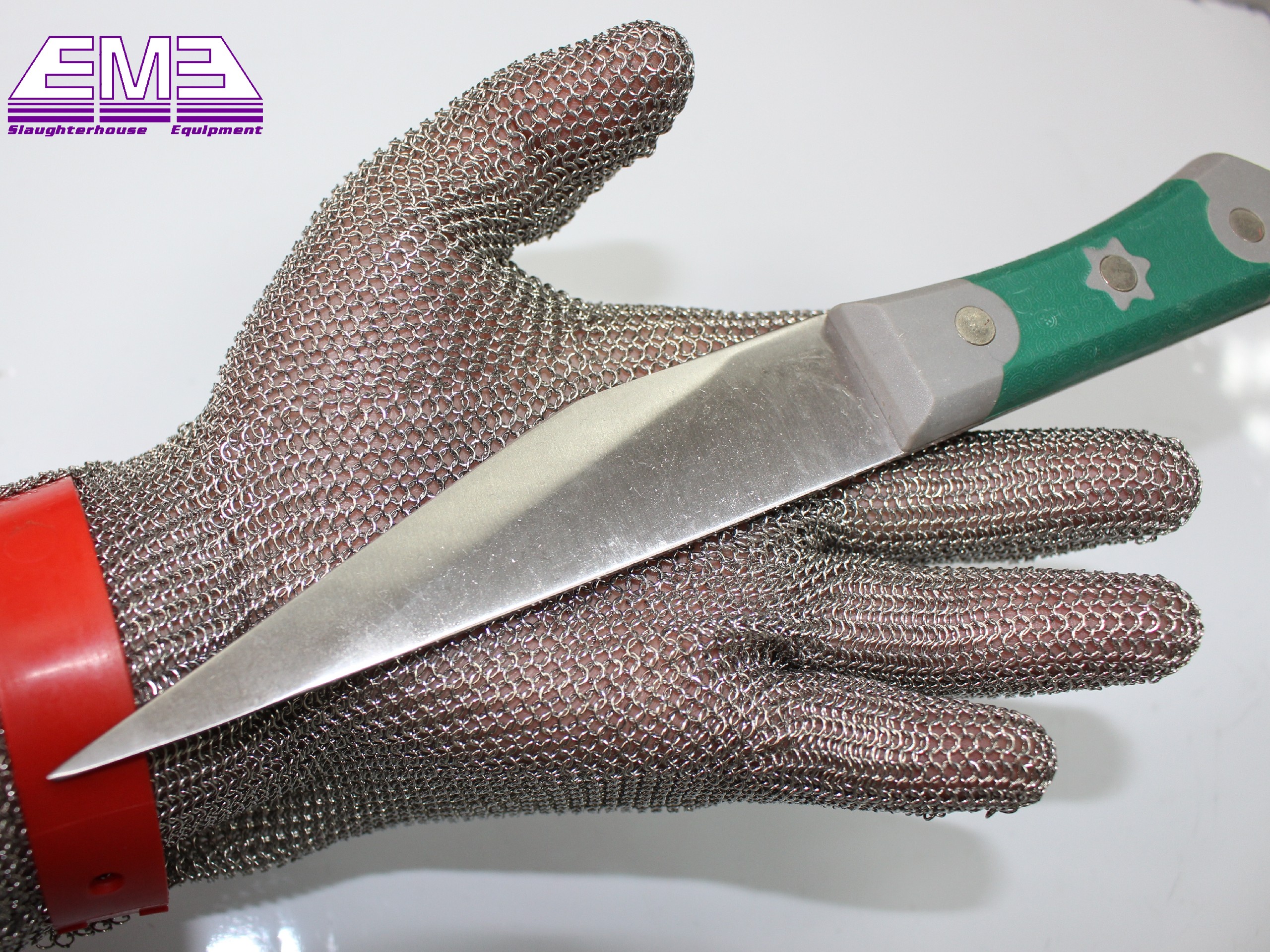 Livestock slaughterhouse knives, sharpener and SS gloves