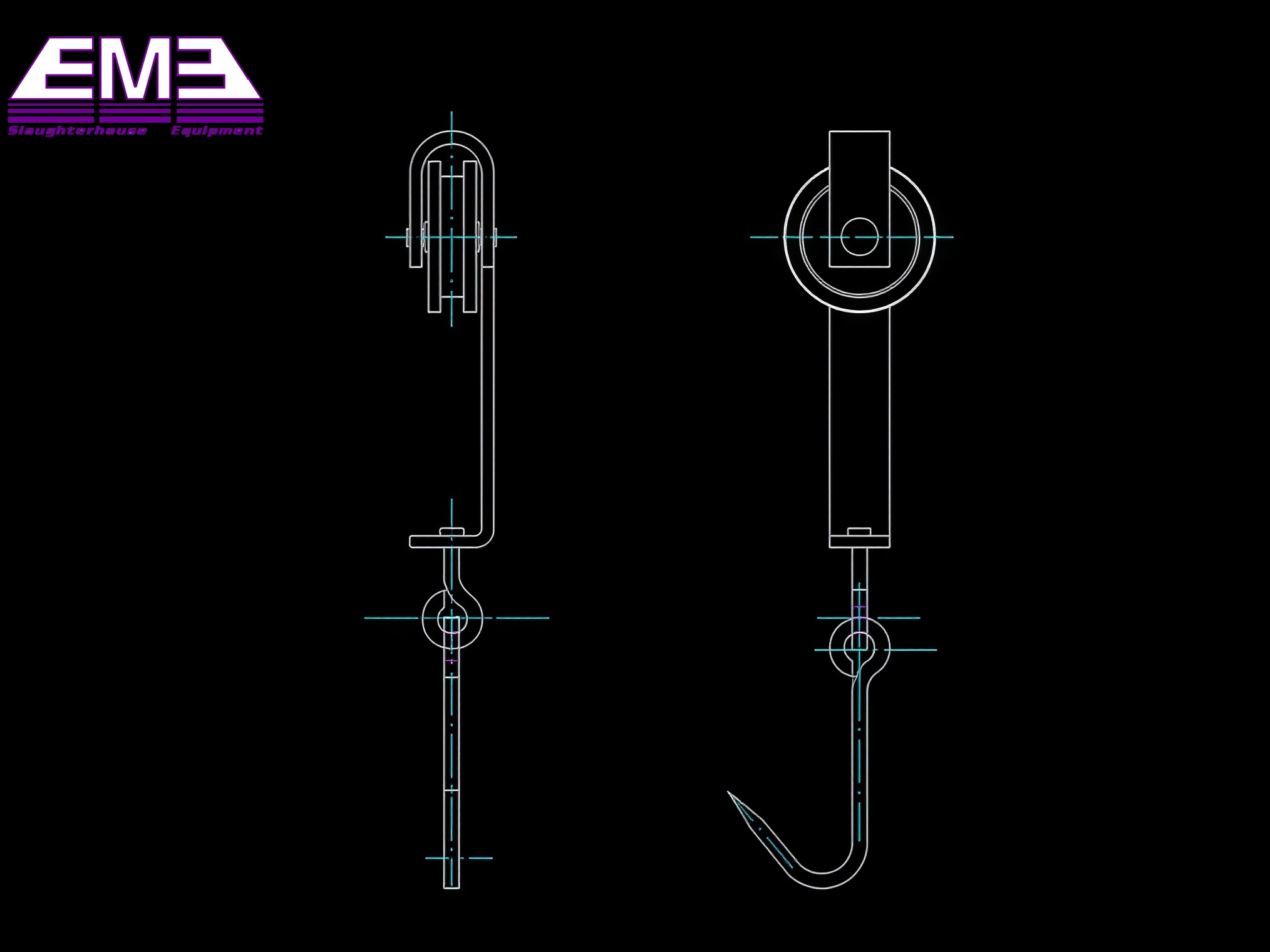 Cattle carcass flat track pulley hook