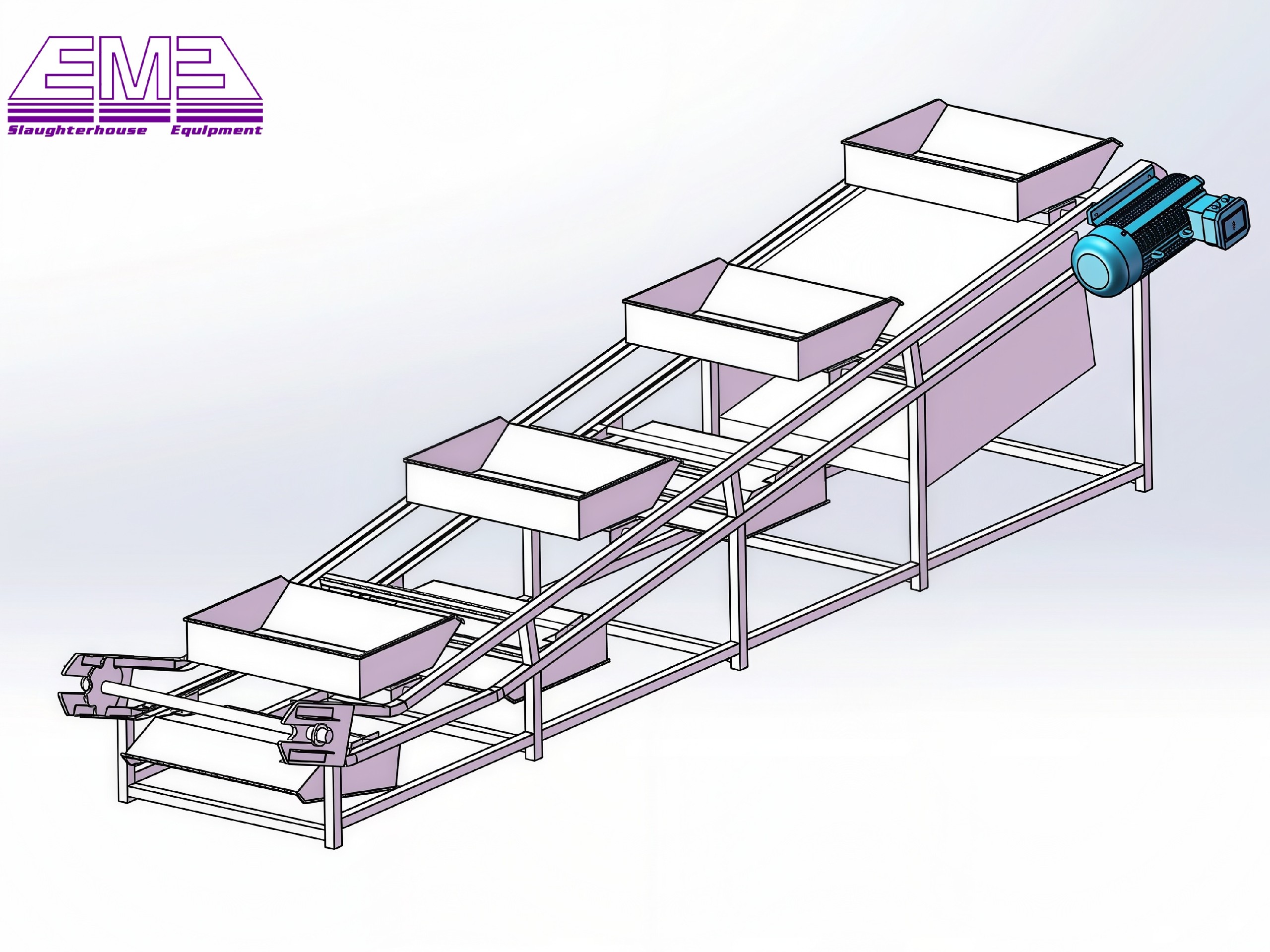Cattle white viscera inspection tray conveyor
