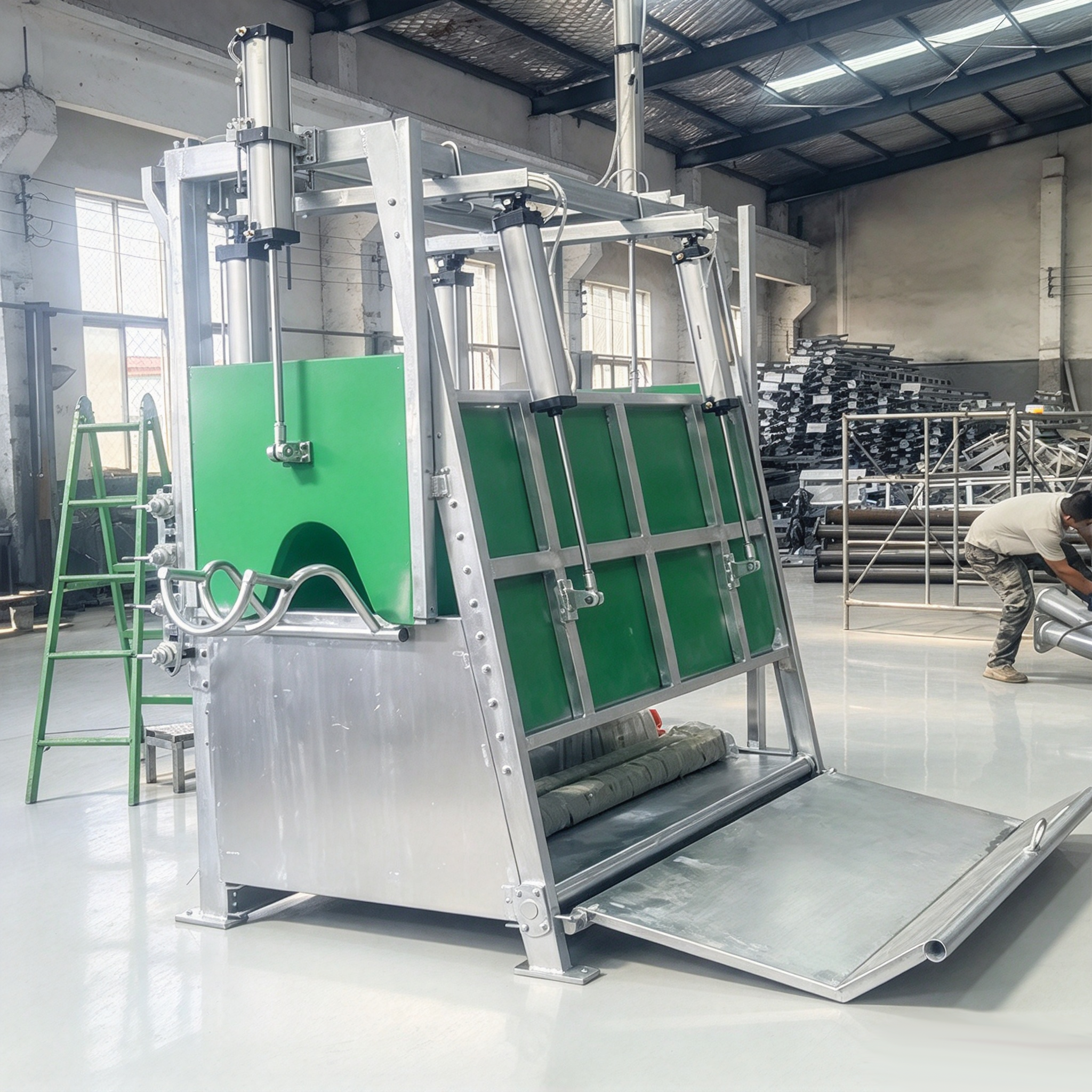 【QE-C103-II】Live cattle pneumatic fixed box (Slope-type) Cattle slaughterhouse equipment cow abattoir machine