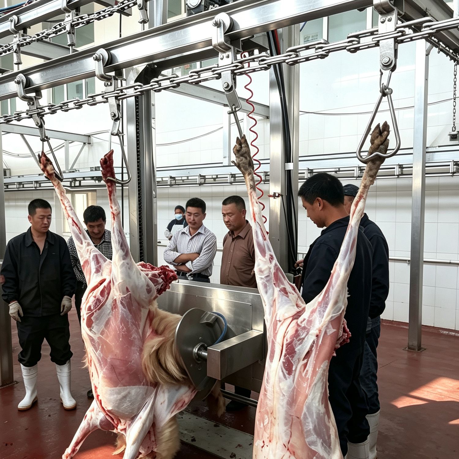 【QE-S201-III】Sheep(goat) carcass pre-skinning synchronous automatic convey rail sheep slaughterhouse slaughtering equipment goat abattoir goat slaughter line machine