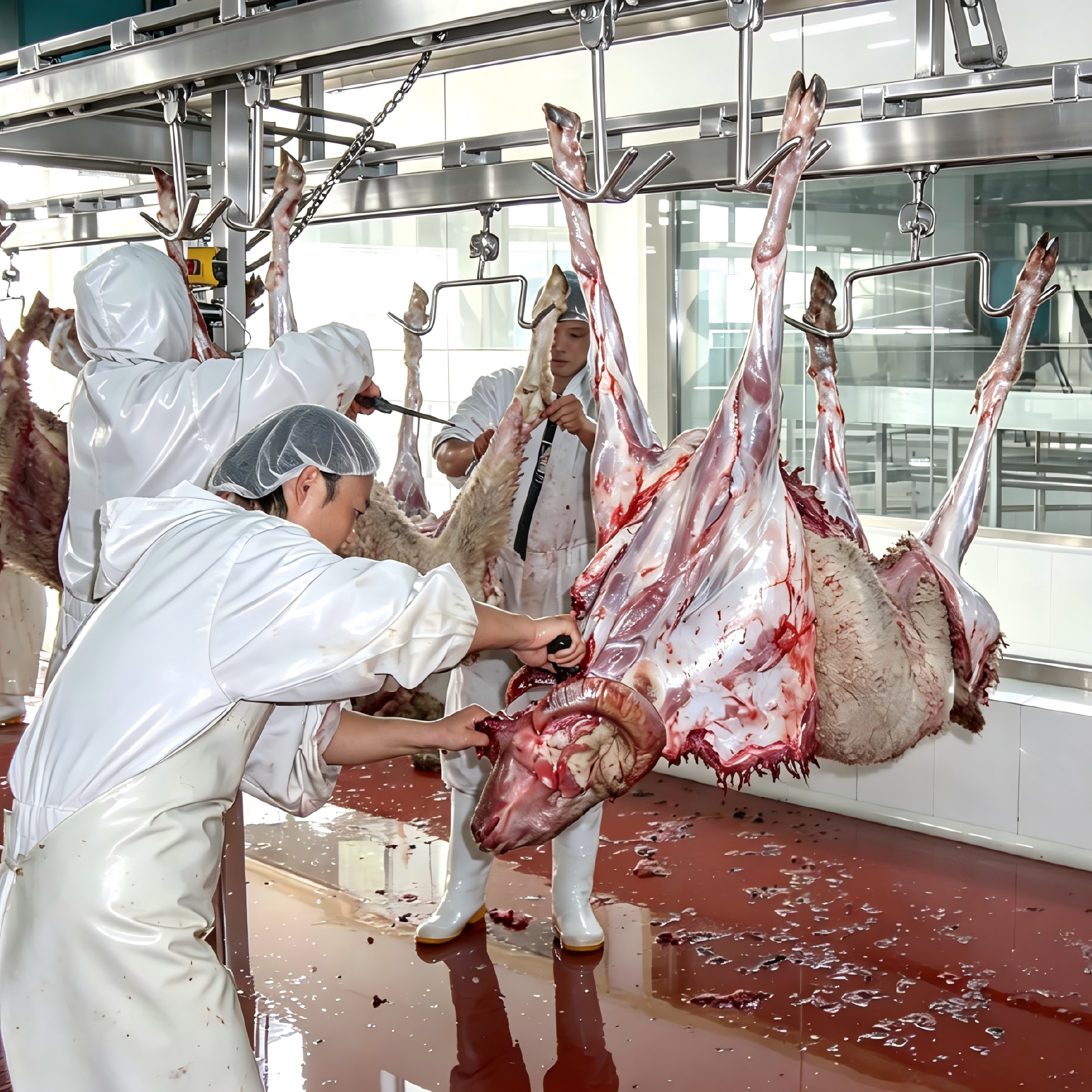 【QE-S201-III】Sheep(goat) carcass pre-skinning synchronous automatic convey rail sheep slaughterhouse slaughtering equipment goat abattoir goat slaughter line machine