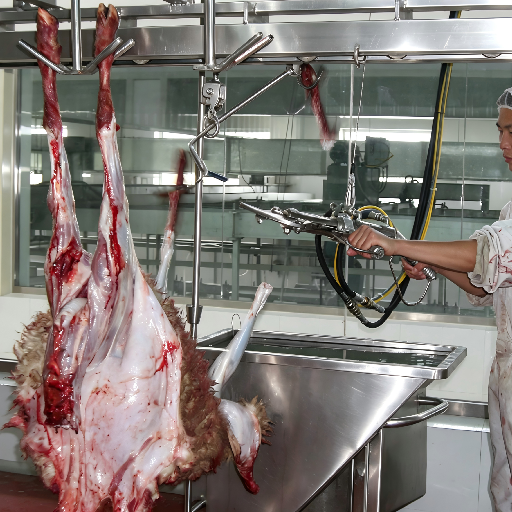 【QE-S201-III】Sheep(goat) carcass pre-skinning synchronous automatic convey rail sheep slaughterhouse slaughtering equipment goat abattoir goat slaughter line machine